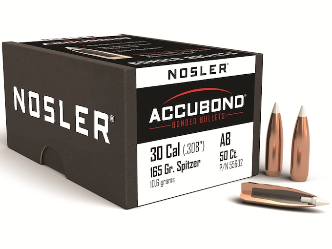 Nosler AccuBond Bullets 30 Caliber (308 Diameter) 165 Grain Bonded Spitzer Boat Tail