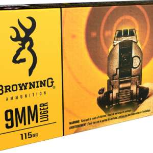 Browning 9mm Luger 115 grain Full Metal Jacket (FMJ) Brass Casing Centerfire Pistol Ammunition 500 RDS