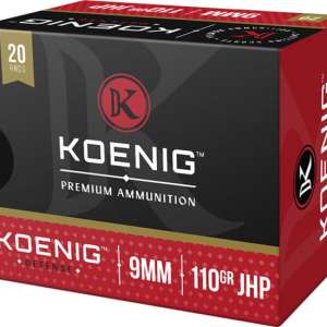 Koenig Defense 9mm Luger 110 grain Jacketed Hollow Point (JHP) Brass Casing Centerfire Pistol Ammunition 500