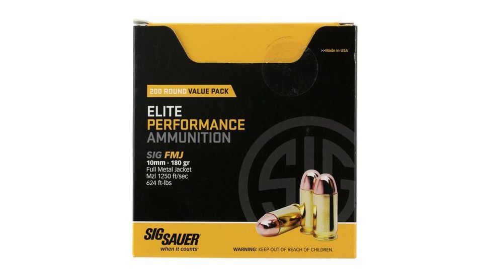 Sig Sauer Value Packs 10mm Auto 180 grain Full Metal Jacket Brass Cased Centerfire Pistol Ammunition E10MB1-200 Caliber 500 ROUNDS