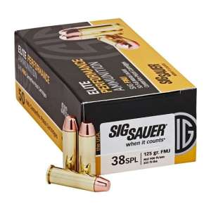 Sig Sauer Elite Performance .38 Special 124 grain Full Metal Jacket Brass Cased Centerfire Pistol Ammunition E38SB1-50 Caliber 500 ROUNDS