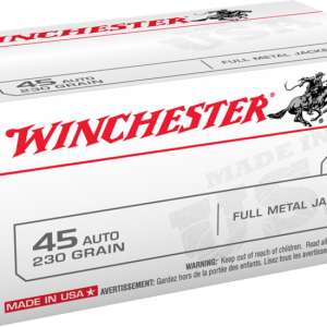Winchester USA HANDGUN .45 ACP (Auto Ammo) 230 grain Full Metal Jacket Brass Cased Centerfire Pistol Ammunition 500 ROUNDS