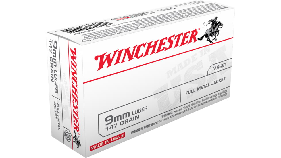 Winchester USA HANDGUN 9mm Luger 147 grain Full Metal Jacket (FMJ) Brass Casing Centerfire Pistol Ammunition 500 RDS