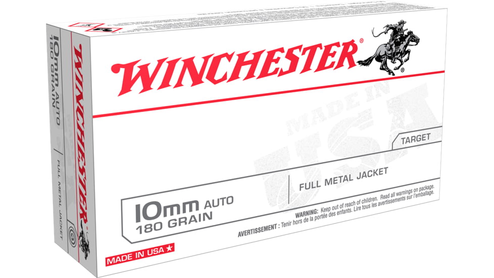 Winchester USA WHITE BOX 10mm Auto 180 grain Full Metal Jacket Centerfire Pistol Ammunition USA10MM Caliber 500 ROUNDS